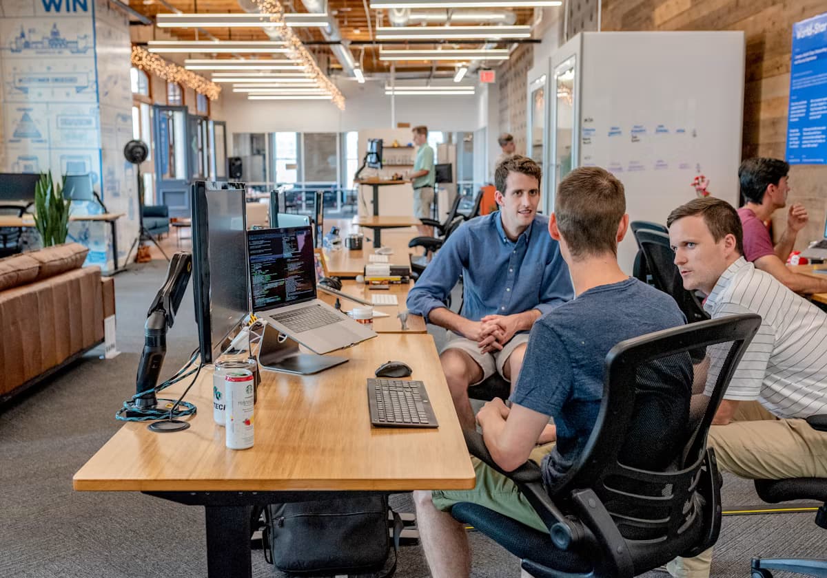 Team collaborating around a table